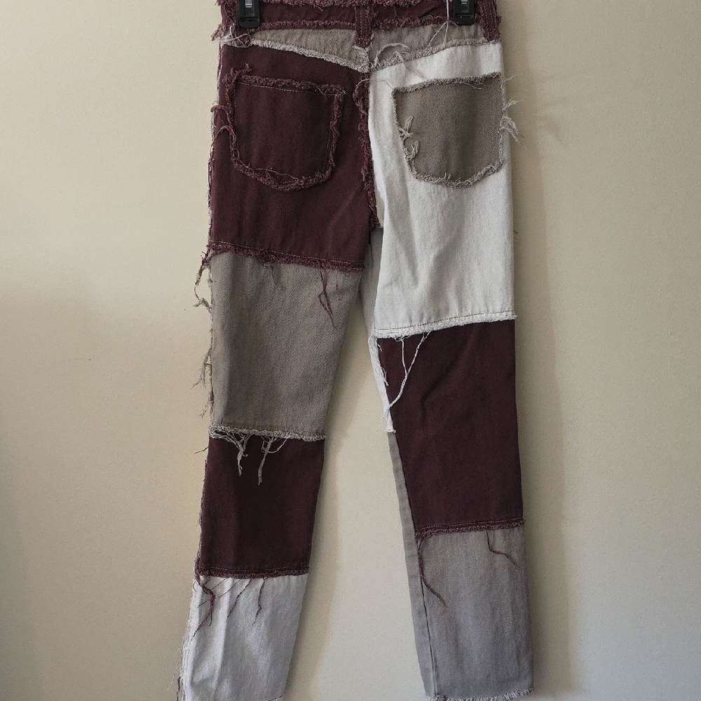 Jaded London Patchwork Boyfriend Jeans - Brown and White - Picture 6 of 7